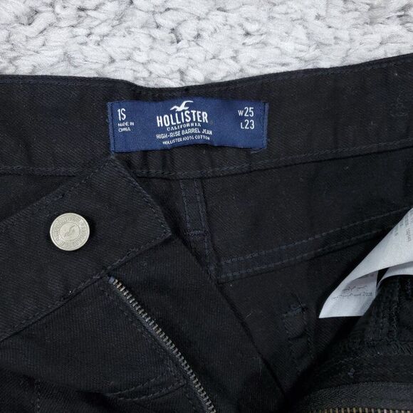 Hollister 1S High Rise Barrel Jeans Relaxed Black Pleated Front Size 25 x 23 - Picture 6 of 11